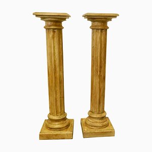 Classical Column Pedestals in Distressed Crackle Finish Paint, 1930s, Set of 2