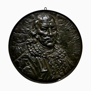 Plaque Portrait Buste en Fonte de Benjamin Franklin, 19ème Siècle, 1870s