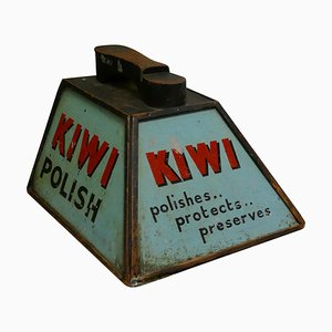 Caja de limpieza de zapatos con publicidad de abrillantador de botas Kiwi con reposapiés, años 20