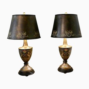 Große bronzefarbene Toleware Tischlampen, 1960er, 2er Set