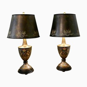 Lámparas de mesa Toleware grandes de color bronce, años 60. Juego de 2