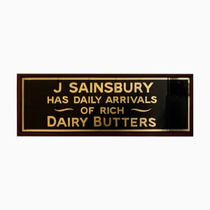 Art Deco Bacon Advertising Sign in Gold on Black Mirror from J.S.Sainsburys, 1910s