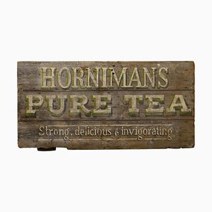Insegna pubblicitaria grande in legno dipinto, Hornimans Pure Tea, 1950