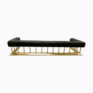 Large Brass and Black Leather Step Over Club Fender, 1920s