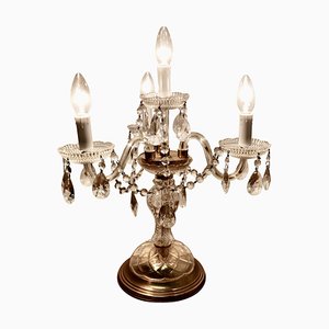 French Brass and Crystal Chandelier Table Lamp Girandole, 1920s
