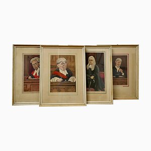 Sallo, Original Caricatures of Honourable Justices of Great Britain, 1960s, Prints, Framed, Set of 4