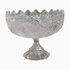 Große Französische Tazza Obstschale aus geätztem Kristallglas, 1960er