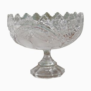 Large French Tazza Etched Cristal Pedestal Fruit Dish, 1960s