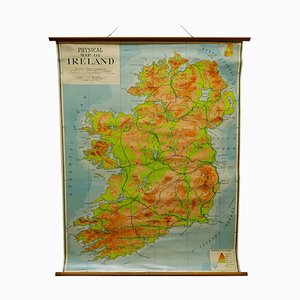 Large University Chart Physical Map of Ireland by Bacon, 1920s