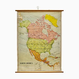 Large University Chart Political Map of North America by Bacon, 1920s
