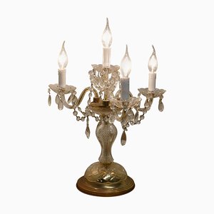French Brass and Crystal Table Lamp, 1920s