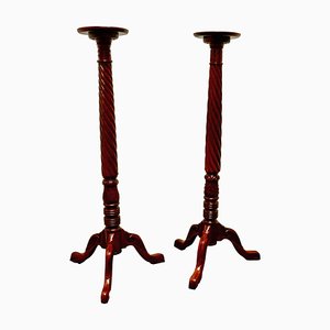 Tall Mahogany Torchères or Lamp Stands, 1920s, Set of 2