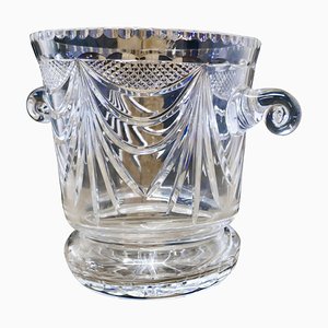 French Art Deco Hand Blown Cut Crystal Ice Bucket / Wine Cooler, 1920s