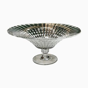 Large French Tazza Diamond Patterned Crystal Pedestal Fruit Dish, 1950s
