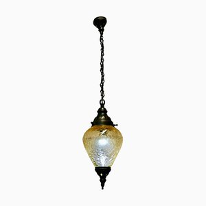 French Art Deco Crackle Glass Hanging Pendant Light, 1920s