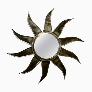 Espejo en forma de sol francés industrial de acero pulido, años 60