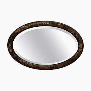 Espejo de pared Chinoiserie oval lacado en negro, años 20