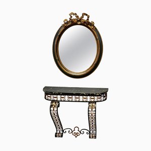 Französischer Konsolentisch aus Eisen & Marmor mit Spiegel, 1870er, 2er Set