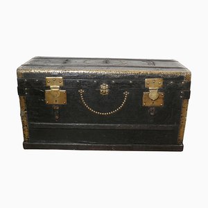 French Country House Leather and Brass Bound Chest