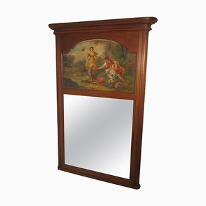 Large 19th Century French Oak Trumeau Mirror, Oil on Canvas, 1890s