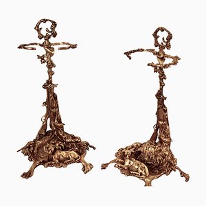 Soportes para palos Chasse de latón con motivos de caza franceses, 1900. Juego de 2