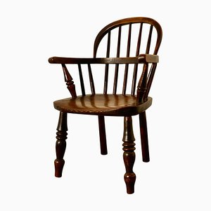 Chaise d'Enfant Country Carver Début 19ème Siècle en Hêtre et Orme, 1800s