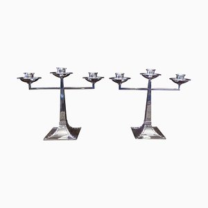 Arts & Crafts Silver Three-Branch Candleholders from James Dixon & Sons, 1920s, Set of 2
