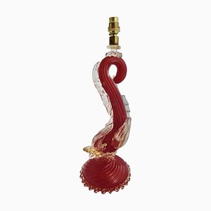 Venetian Hollywood Regency Red Murano Glass Fish/Dolphin Table Lamp, 1940s
