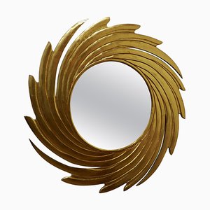 Grand Miroir Sculpté Sunburst Swirl Doré, 1990s