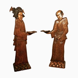 Japanese Carved Dumb Waiters, 1920s, Set of 2