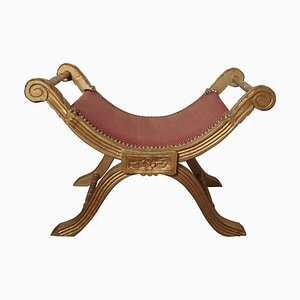 Tabouret Style Empire à Structure en X Doré, 19ème Siècle, 1880s