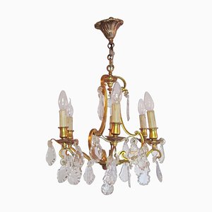 French Cut Glass and Brass Chandelier, 1920s