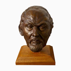 Cabeza de hombre barbudo de bronce, años 50