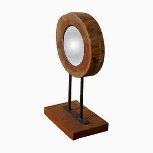 Folk Art Little Natural Yew Wood Convex Mirror, 1960s