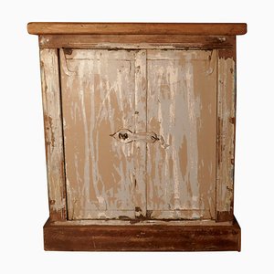 French Rustic 2-Door Cupboard with Distressed Worn Paint, 1870s