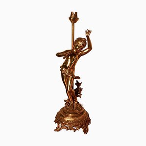 Putti Musician in Brass Table Lamp, 1900s