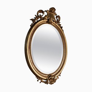 Large French Rococo Oval Gilt Wall Mirror, 1870s