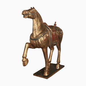 Caballo de la dinastía Tang de madera tallada y pintada de mediados del siglo XIX, década de 1850