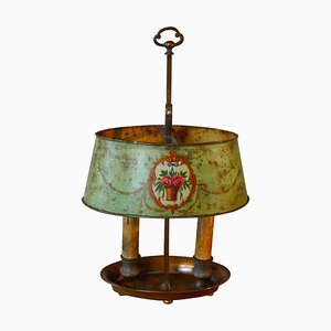French Painted Toleware and Brass Twin Desk Lamp, 1890s