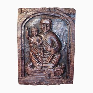 Primitive Religious Carved Oak Panel, 1631