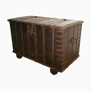 Antique Iron Bound Merchants Chest with Hidden Compartments, 1800