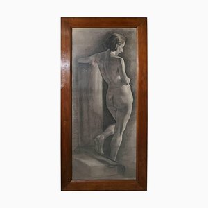 Female Nude, 1930, Large Study in Charcoal, Framed