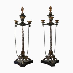 Louis Philippe French Bronze Candelabra with Snuffers, 1880s, Set of 2