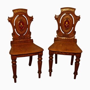 Early 19th Century Golden Oak Hall Chairs, Set of 2