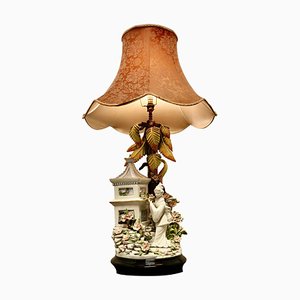 Große figurale Tischlampe aus Keramik von D. Polo Uiato im Stil von Capodimonte, 1960er