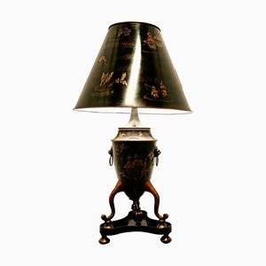 Lampada da tavolo Toleware rossa e nera, Cina, anni '60