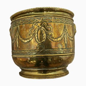 Large 19th Century Brass Jardinière with Faces, 1880s