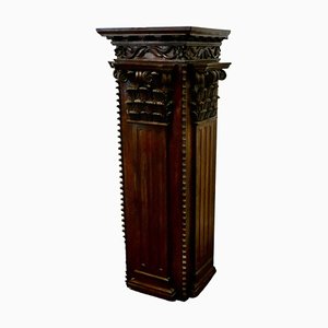 French Carved Oak Column Display Pedestal, 1850s