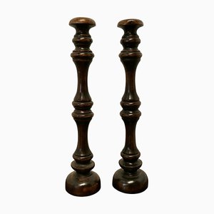 Tall French Turned Wooden Wig Stands, 1880s, Set of 2
