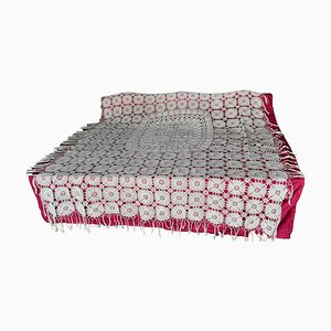 Mantel o cubre cama francés vintage hecho a mano de ganchillo, década de 1880
